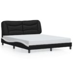 Bed Frame "Hvar" Black and White 152x203cm Queen Faux Leather