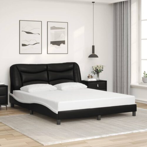Bed Frame "Hvar" Black and White 152x203cm Queen Faux Leather - Image 2
