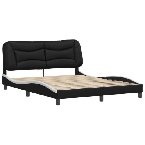 Bed Frame "Hvar" Black and White 152x203cm Queen Faux Leather - Image 3