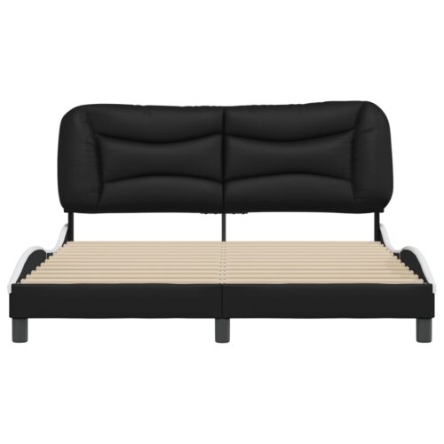 Bed Frame "Hvar" Black and White 152x203cm Queen Faux Leather - Image 4