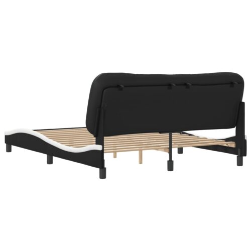 Bed Frame "Hvar" Black and White 152x203cm Queen Faux Leather - Image 6