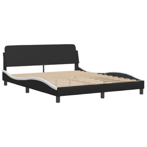 Bed Frame "Hvar" Black and White 152x203cm Queen Faux Leather - Image 7
