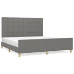 Bed Frame Dark Grey 152x203cm Queen Fabric