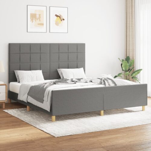 Bed Frame Dark Grey 152x203cm Queen Fabric - Image 2