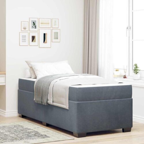 Velvet Bed Frame with Mattress Set Foam Base Platform Dark Grey Single 90x190cm - Image 2