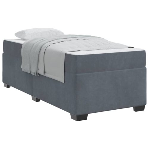 Velvet Bed Frame with Mattress Set Foam Base Platform Dark Grey Single 90x190cm - Image 3