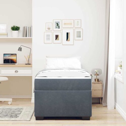 Velvet Bed Frame with Mattress Set Foam Base Platform Dark Grey Single 90x190cm - Image 5