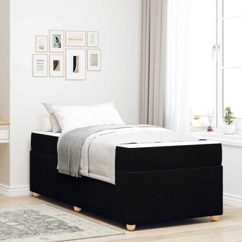 Bed Frame with Mattress Set Foam Fabric Base Platform Black Single Size 90x190cm - Image 2