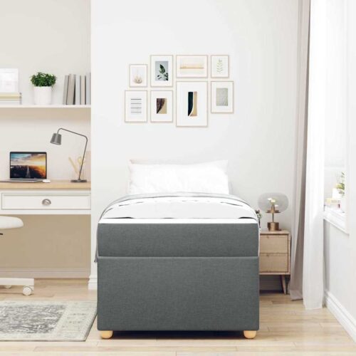 Bed Frame with Mattress Set Foam Fabric Base Platform Dark Grey Single 90x190cm - Image 5