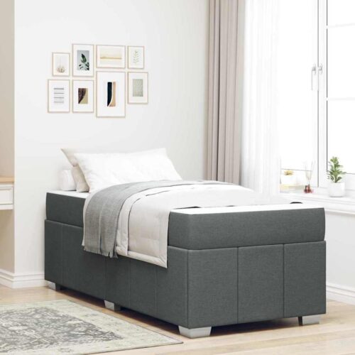 Bed Frame with Mattress Set Foam Fabric Base Platform Dark Grey Single 90x190cm - Image 2