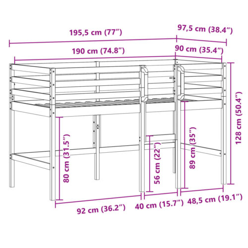 Kids Loft Bed 90x190cm Solid Wood Pine - Image 10