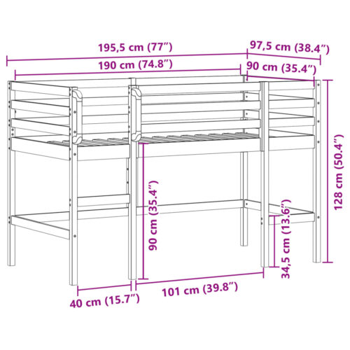 Kids Loft Bed 90x190cm Solid Wood Pine - Image 10