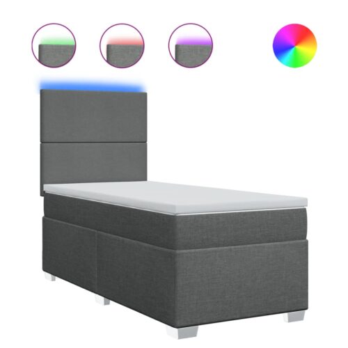 Bed Frame with Mattress Set Spring Box Base Dark Grey King Single Fabric