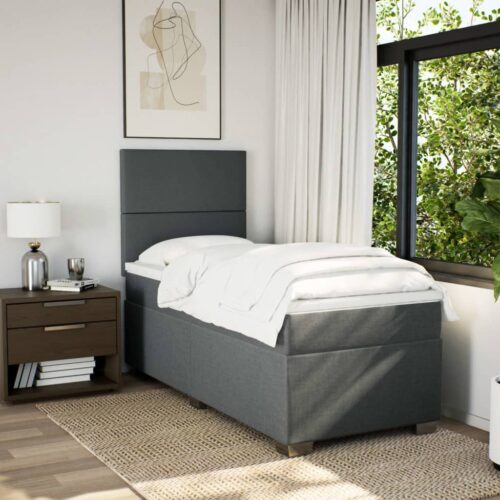 Bed Frame with Mattress Set Spring Box Base Dark Grey King Single Fabric - Image 4