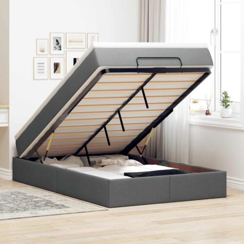 Storage Bed Frame with Mattress Set Lift Base Dark Grey Super Single Fabric - Image 2