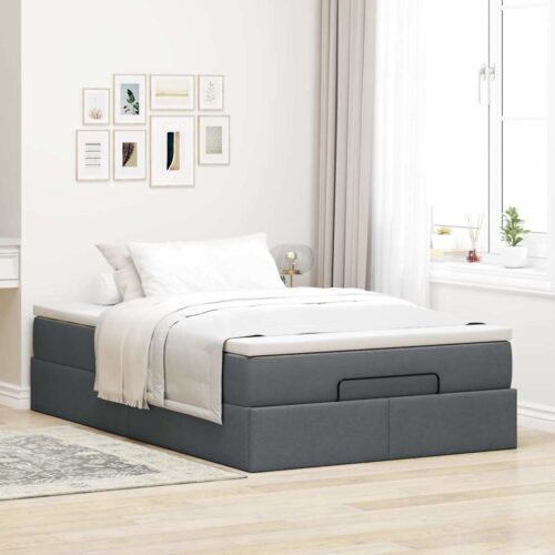 Storage Bed Frame with Mattress Set Lift Base Dark Grey Super Single Fabric - Image 3