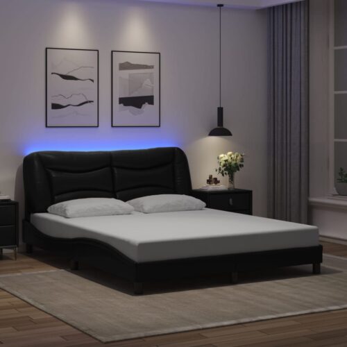Bed Frame with LED "Hvar" Black 152x203cm Queen - Image 2