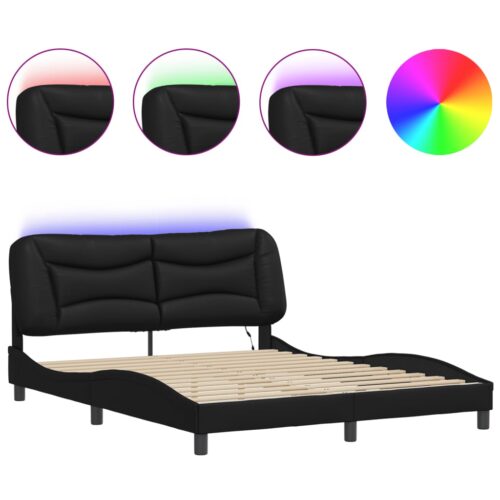 Bed Frame with LED "Hvar" Black 152x203cm Queen - Image 13