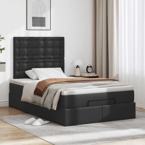 LED Lights Storage Bed Frame with Mattress Set Lift Base Black King Single Faux Leather - Image 4