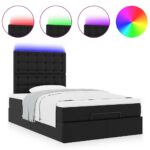 LED Lights Storage Bed Frame with Mattress Set Lift Base Black King Single Faux Leather