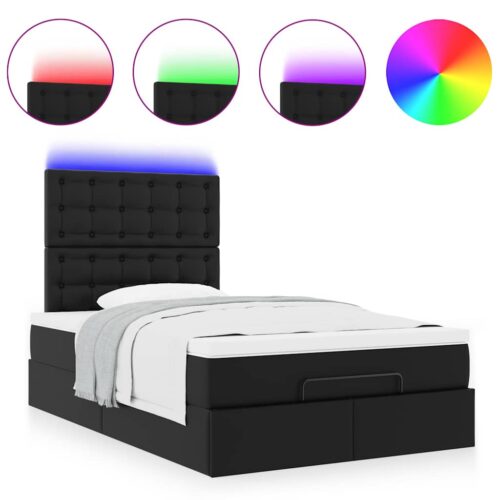 LED Lights Storage Bed Frame with Mattress Set Lift Base Black King Single Faux Leather