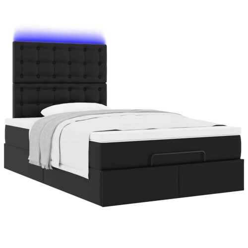 LED Lights Storage Bed Frame with Mattress Set Lift Base Black King Single Faux Leather - Image 6