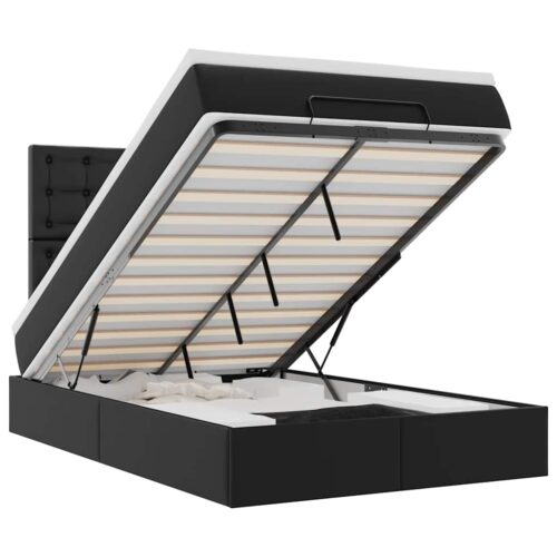 LED Lights Storage Bed Frame with Mattress Set Lift Base Black King Single Faux Leather - Image 13