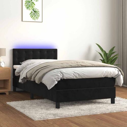 LED Lights Bed Frame with Mattress Set Base Black 106x203cm King Single Velvet - Image 3