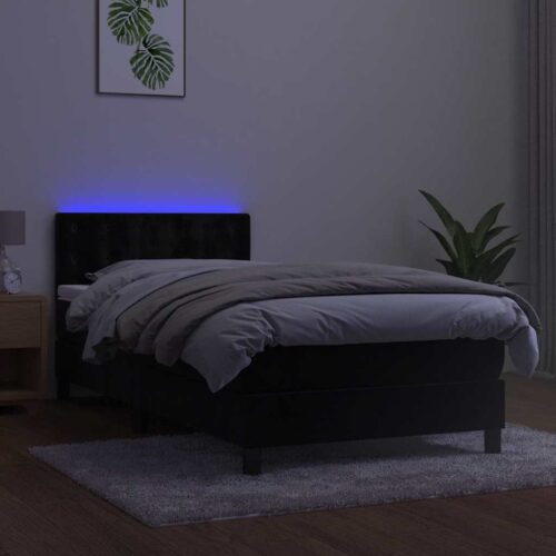 LED Lights Bed Frame with Mattress Set Base Black 106x203cm King Single Velvet - Image 4