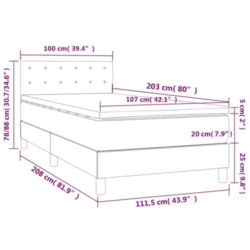 LED Lights Bed Frame with Mattress Set Base Black 106x203cm King Single Velvet - Image 12