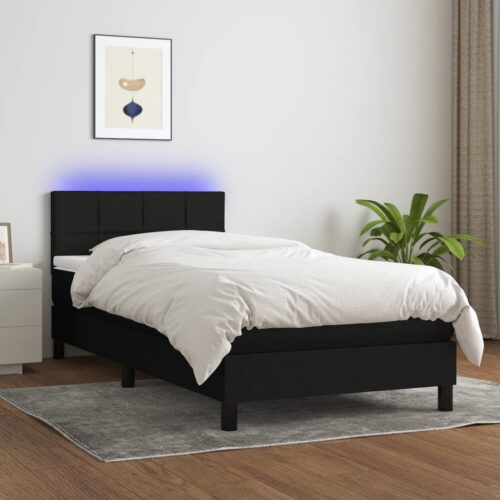 LED Lights Bed Frame with Mattress Set Base Black 106x203cm King Single Fabric - Image 4