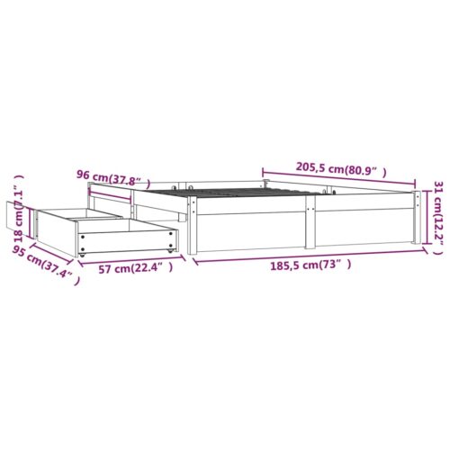 Bed Frame with Drawers White 183x203cm King - Image 10