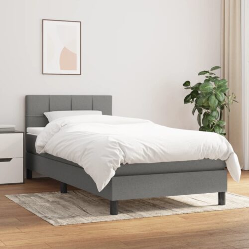 Bed Frame with Mattress Set Spring Box Base Dark Grey 100x200cm Fabric - Image 2