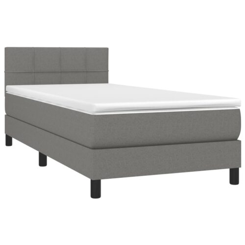 Bed Frame with Mattress Set Spring Box Base Dark Grey 100x200cm Fabric - Image 3