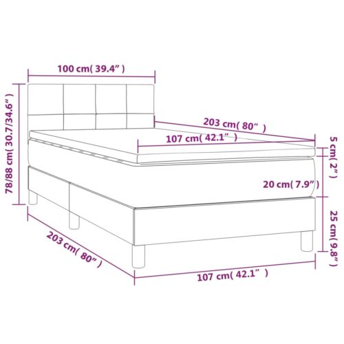 Bed Frame with Mattress Set Spring Box Base Dark Grey 100x200cm Fabric - Image 7