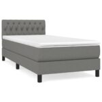 Bed Frame with Mattress Set Spring Base Platform Dark Grey 100x200cm Fabric