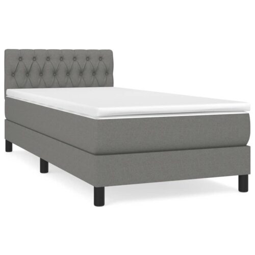 Bed Frame with Mattress Set Spring Base Platform Dark Grey 100x200cm Fabric