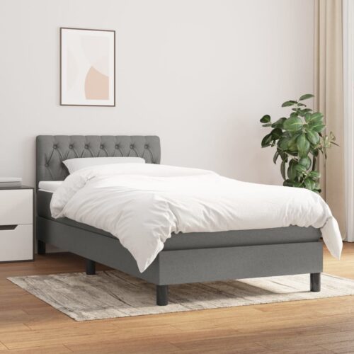 Bed Frame with Mattress Set Spring Base Platform Dark Grey 100x200cm Fabric - Image 2