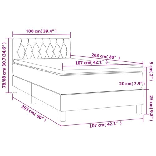 Bed Frame with Mattress Set Spring Base Platform Dark Grey 100x200cm Fabric - Image 7