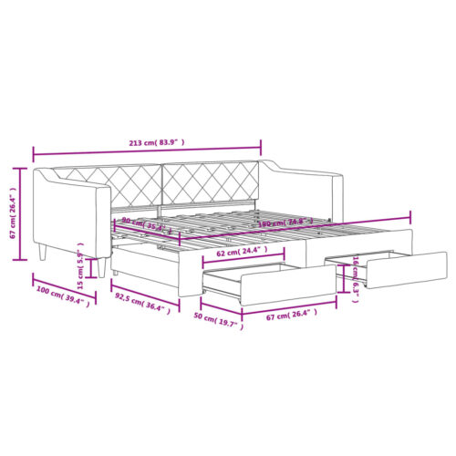 Daybed with Trundle&Drawers Dark Grey 90x190cm - Image 12