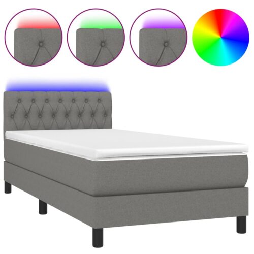LED Lights Bed Frame with Mattress Set Base Dark Grey 100x200cm Fabric