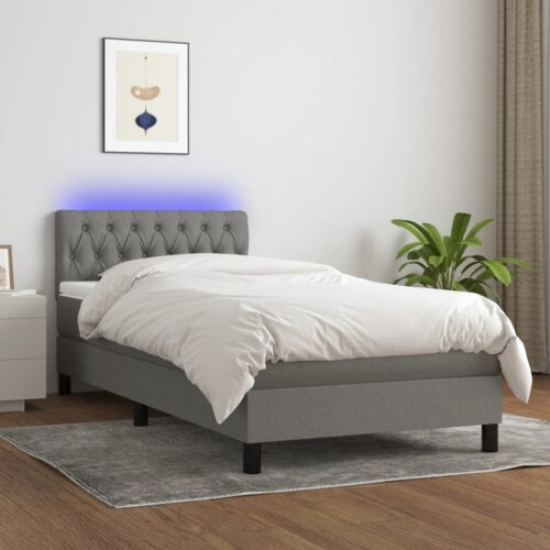 LED Lights Bed Frame with Mattress Set Base Dark Grey 100x200cm Fabric - Image 2