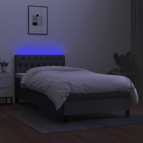 LED Lights Bed Frame with Mattress Set Base Dark Grey 100x200cm Fabric - Image 3