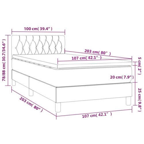 LED Lights Bed Frame with Mattress Set Base Dark Grey 100x200cm Fabric - Image 8