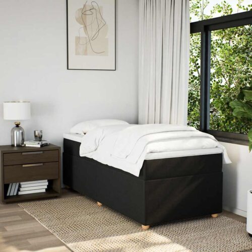 Bed Frame with Mattress Set Spring Box Base Black King Single Fabric - Image 3