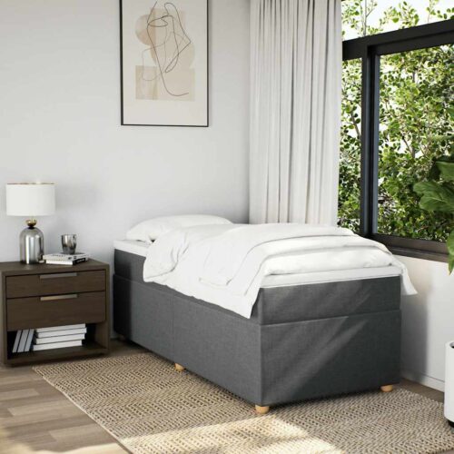 Bed Frame with Mattress Set Spring Box Base Dark Grey King Single Fabric - Image 3