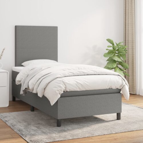 Bed Frame with Mattress Set Spring Box Base Dark Grey 106x203cm King Single Size Fabric - Image 2
