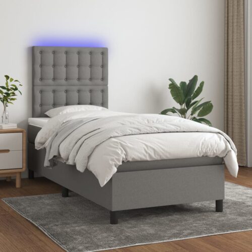 LED Lights Bed Frame with Mattress Set Base Dark Grey 106x203cm King Single Size Fabric - Image 2