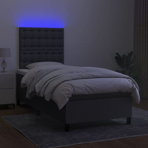 LED Lights Bed Frame with Mattress Set Base Dark Grey 106x203cm King Single Size Fabric - Image 3