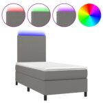 LED Lights Bed Frame with Mattress Set Base Dark Grey 106x203cm King Single Size Fabric